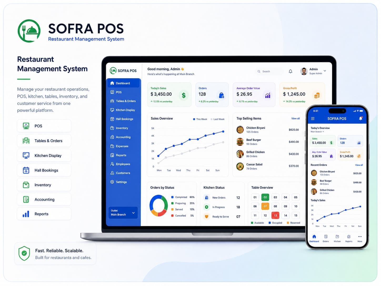 SOFRA POS restaurant management dashboard and owner mobile apps