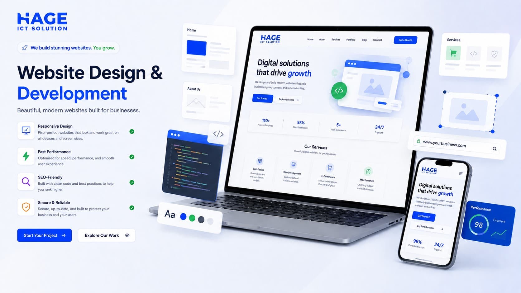 Hage ICT website design and development presentation across laptop and mobile devices